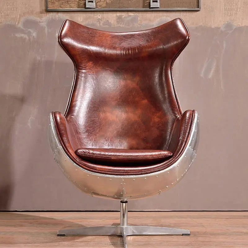 A3 Aviator Egg chair, Brown Leather, Aluminium Luxepalace.co.uk