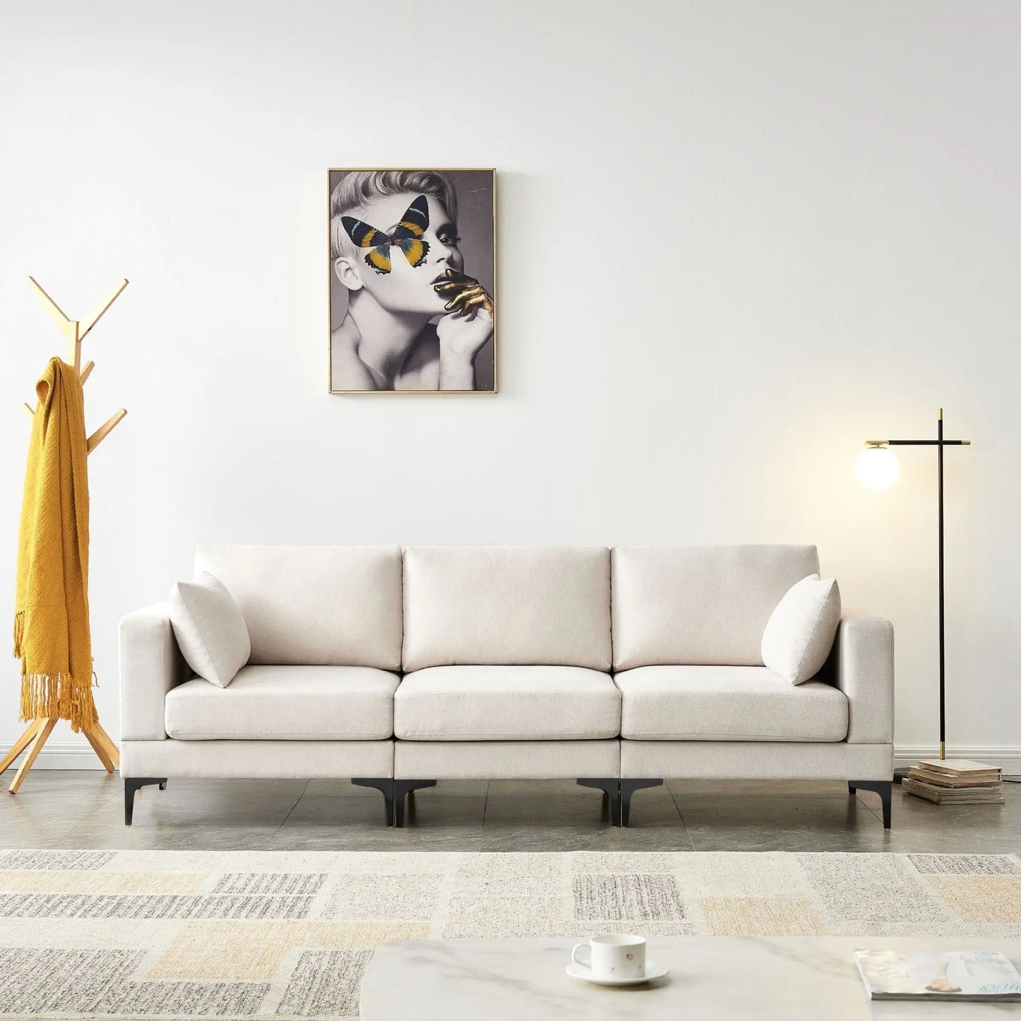 ANEK 3 Seater Beige Fabric Sofa Luxepalace.co.uk