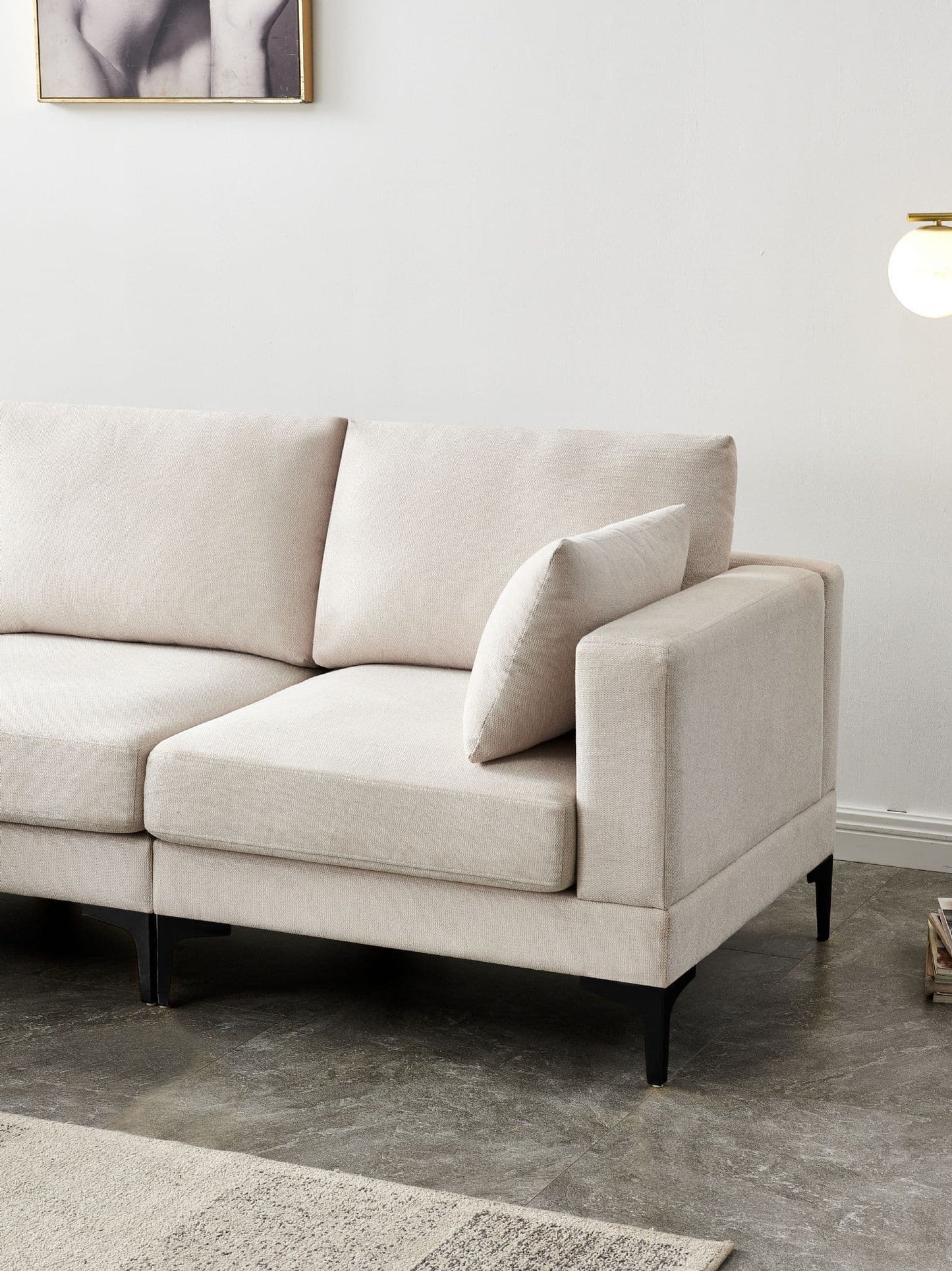 ANEK 3 Seater Beige Fabric Sofa Luxepalace.co.uk