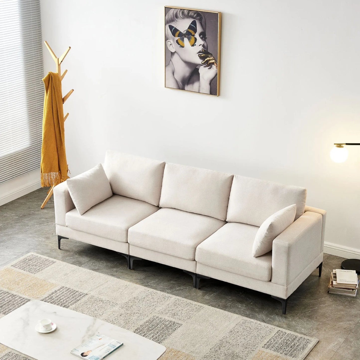 ANEK 3 Seater Beige Fabric Sofa Luxepalace.co.uk