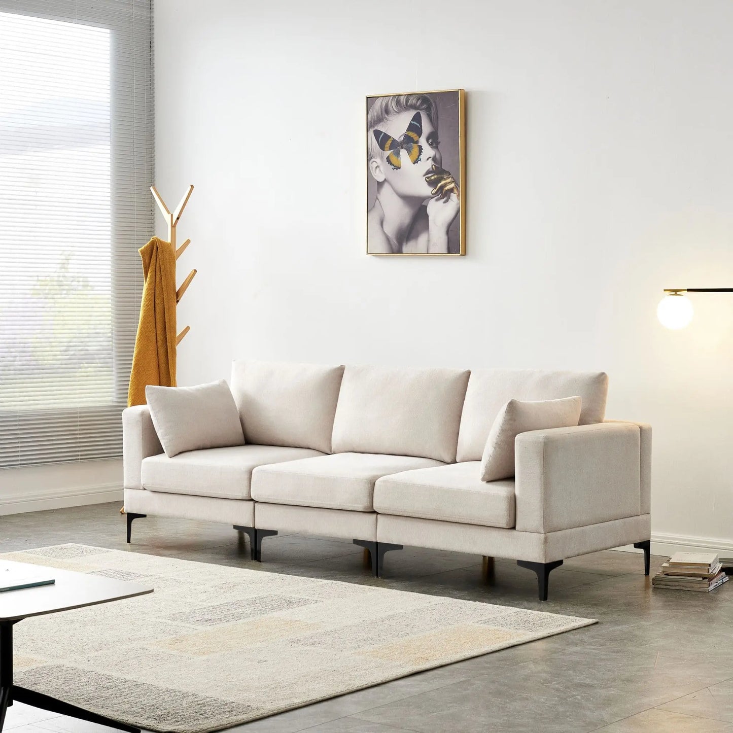 ANEK 3 Seater Beige Fabric Sofa Luxepalace.co.uk