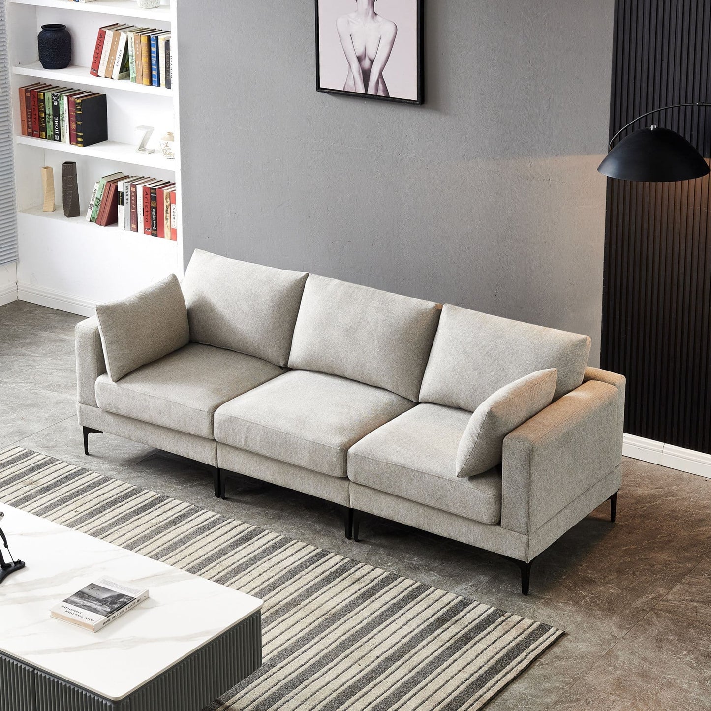 ANEK 3 Seater Beige Fabric Sofa Luxepalace.co.uk