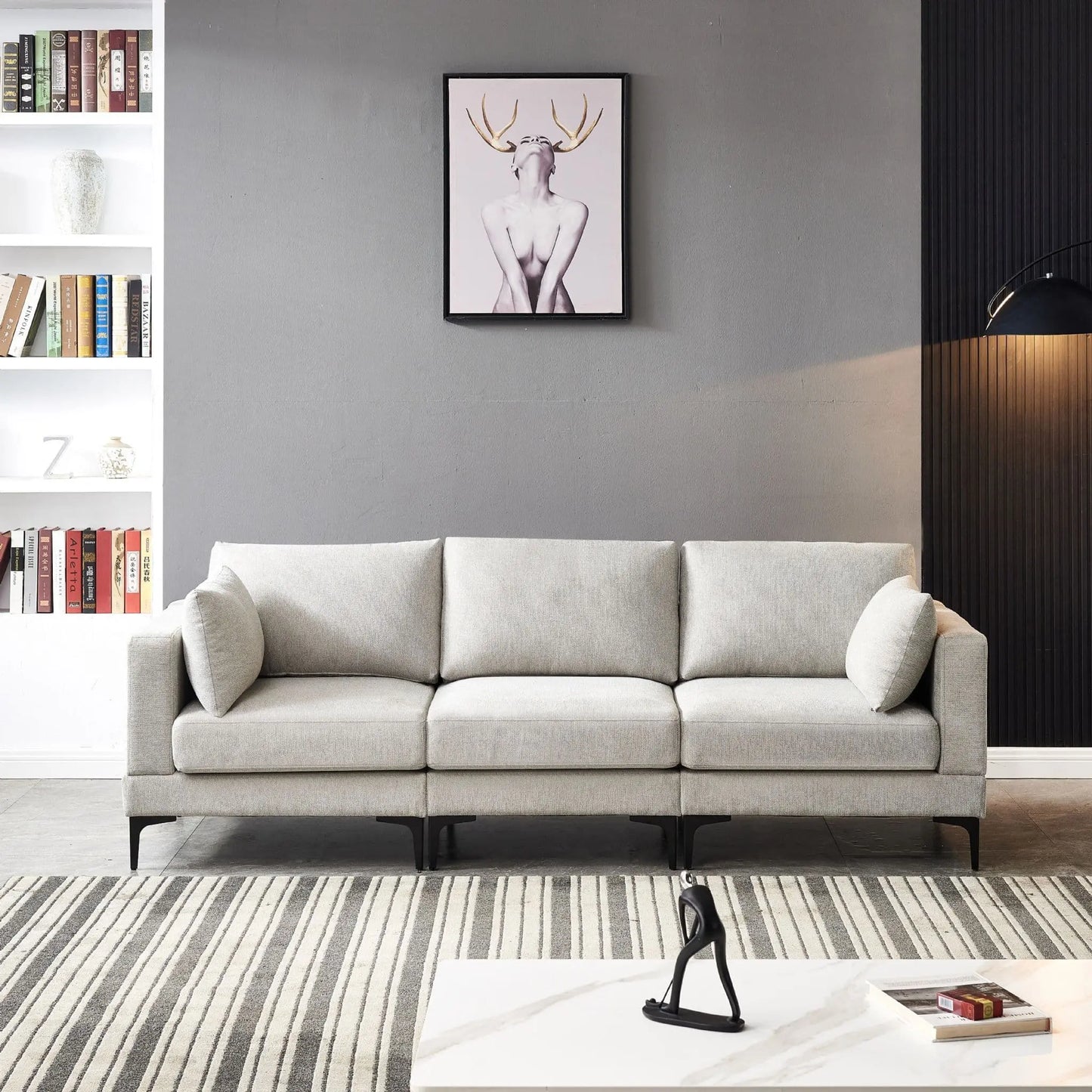 ANEK 3 Seater Beige Fabric Sofa Luxepalace.co.uk