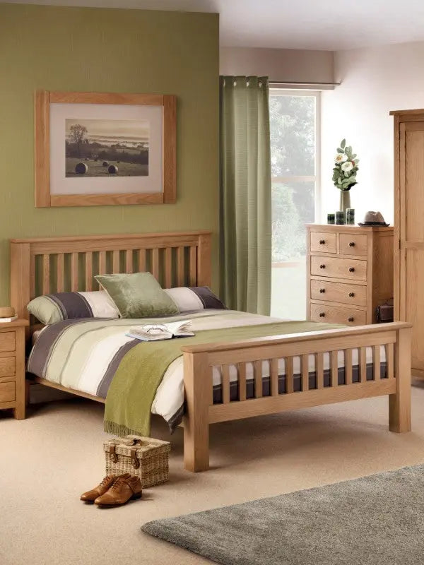 Amsterdam Oak High Footend 150cm King Bed Luxepalace
