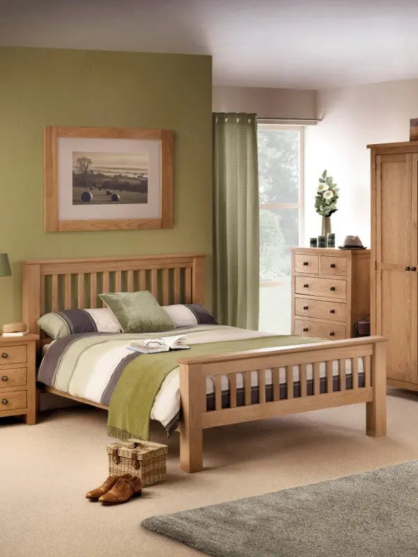 Amsterdam Oak High Footend 150cm King Bed Luxepalace