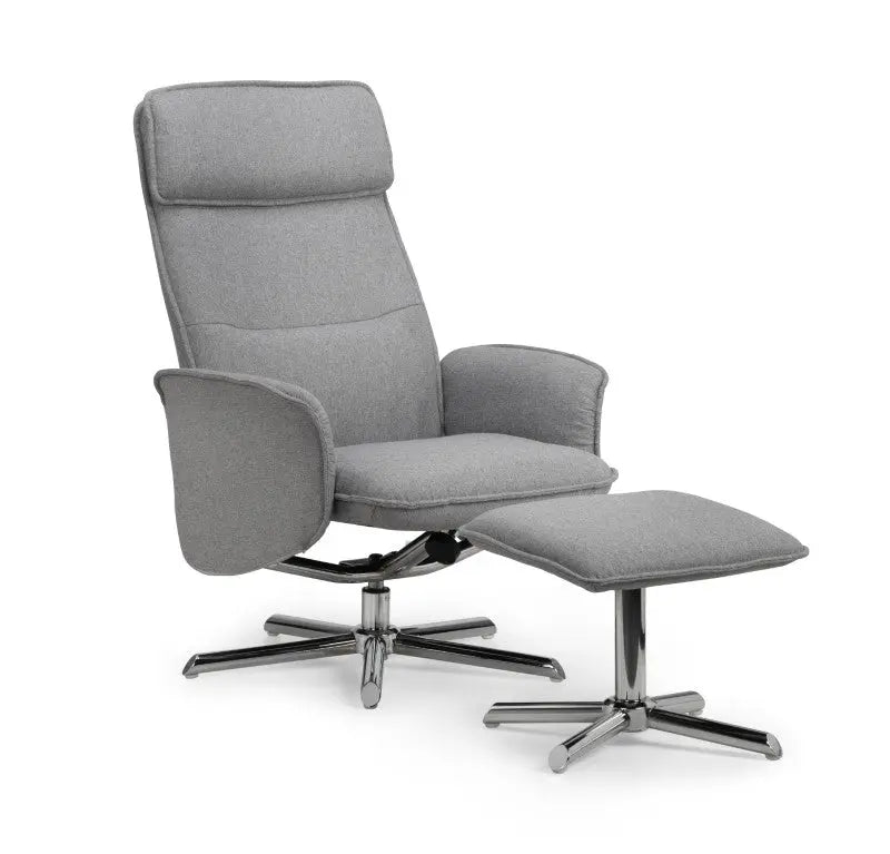 Aria Recliner Chair With Stool - Grey Linen Luxepalace