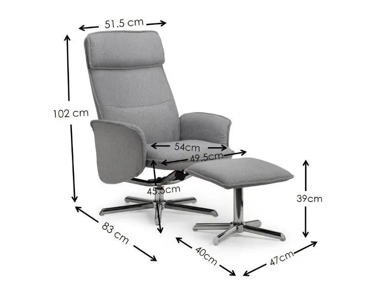 Aria Recliner Chair With Stool - Grey Linen Luxepalace