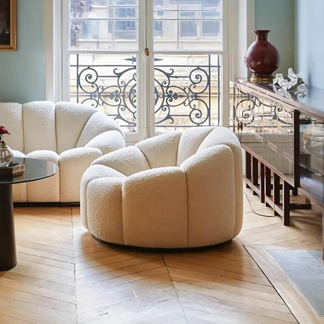 Arsav Pumpkin Armchair, White Boucle, Clearance Luxepalace.co.uk