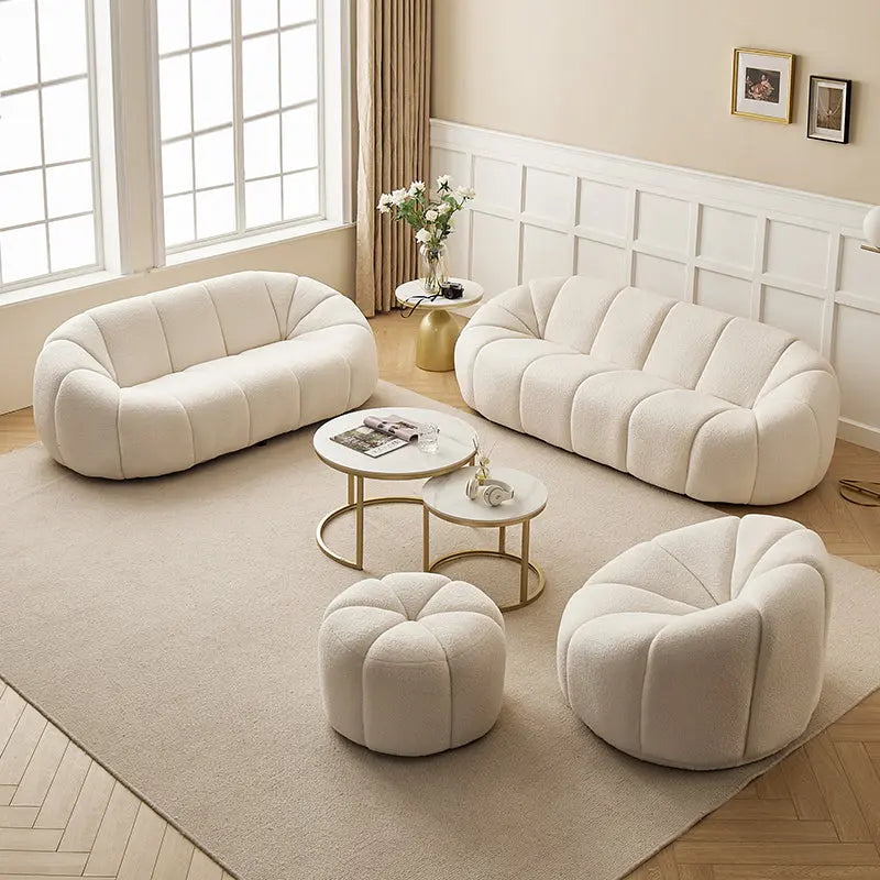 Arsav Pumpkin Armchair, White Boucle, Clearance Luxepalace.co.uk