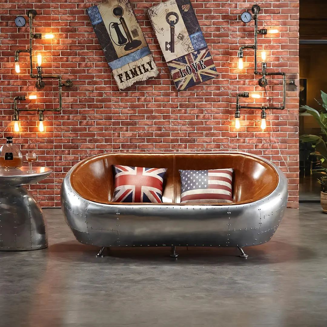 Aviator Airplane Tub Two Seater Sofa, Aluminum Loveseat Luxepalace.co.uk