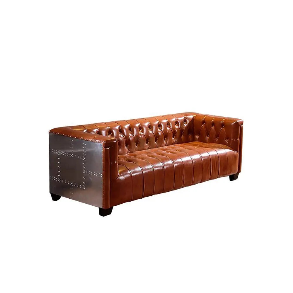 Aviator Three Seater Sofa, Real Leather And Aluminium Luxepalace.co.uk