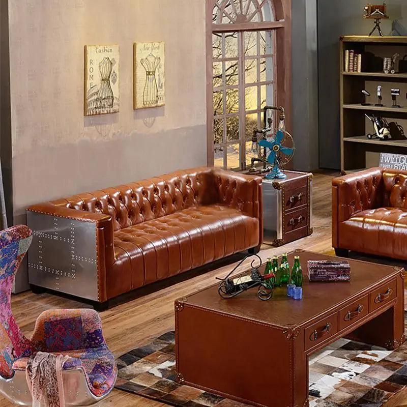 Aviator Three Seater Sofa, Real Leather And Aluminium Luxepalace.co.uk