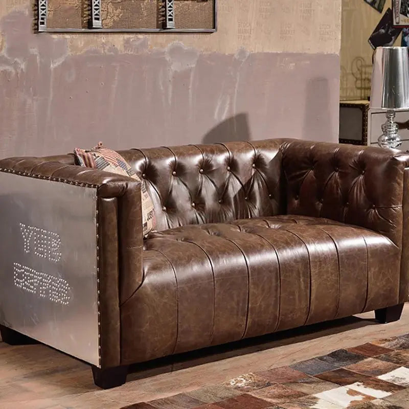 Aviator Three Seater Sofa, Real Leather And Aluminium Luxepalace.co.uk