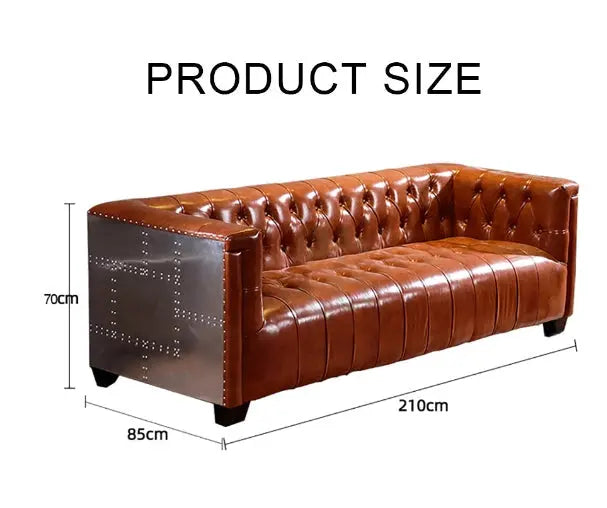 Aviator Three Seater Sofa, Real Leather And Aluminium Luxepalace.co.uk