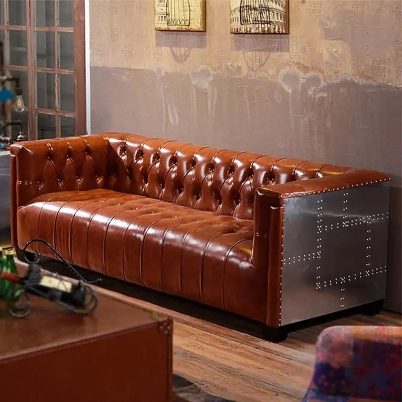 Aviator Three Seater Sofa, Real Leather And Aluminium Luxepalace.co.uk