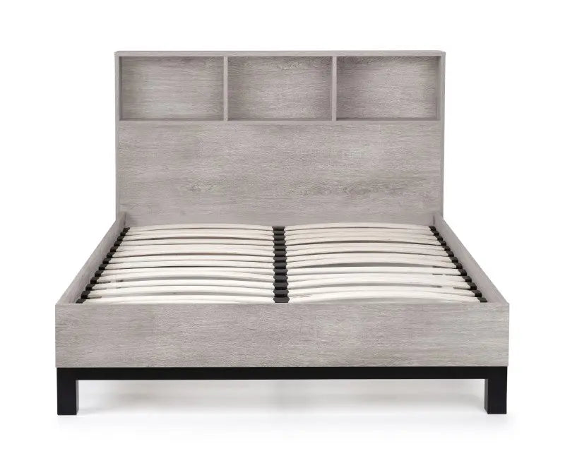 Bali Bookcase Headboard Bed 135cm - Grey Oak Luxepalace