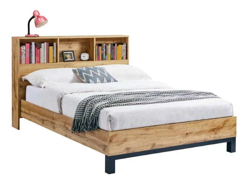 Bali Bookcase Headboard Bed 135cm - Light Oak Luxepalace