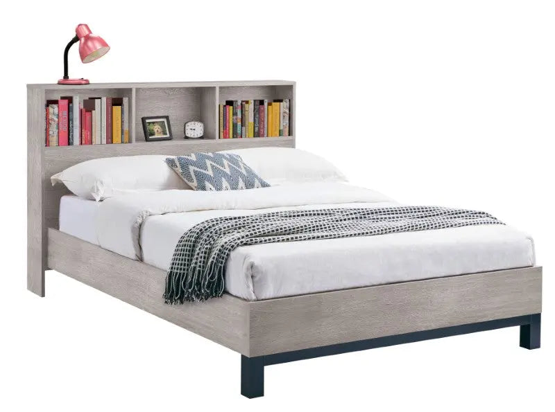 Bali Bookcase Headboard Bed 150cm - Grey Oak Luxepalace