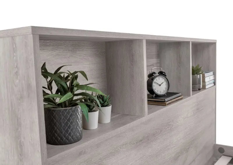 Bali Bookcase Headboard Bed 150cm - Grey Oak Luxepalace