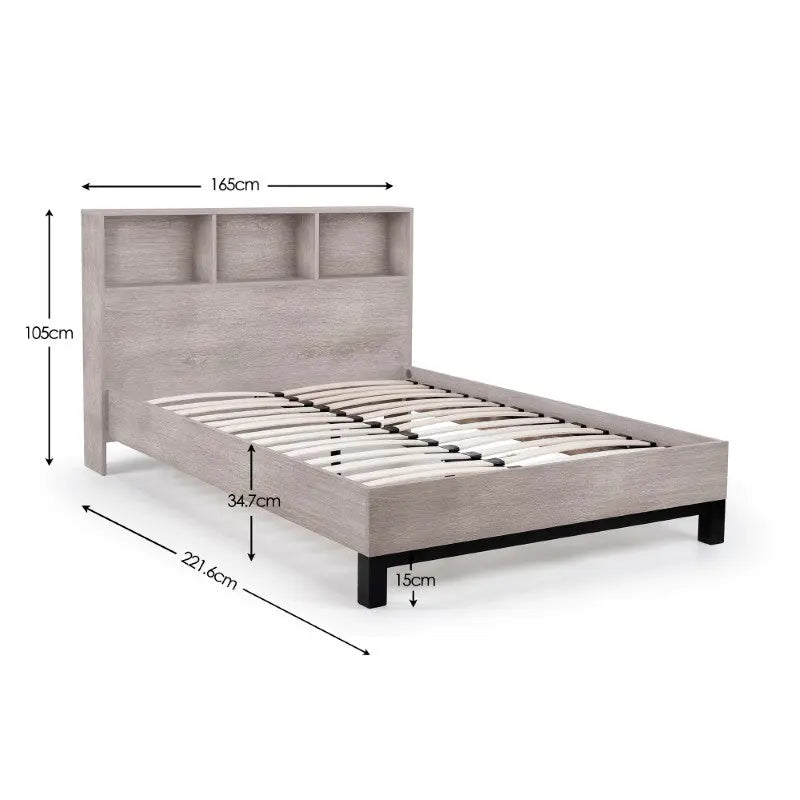 Bali Bookcase Headboard Bed 150cm - Grey Oak Luxepalace