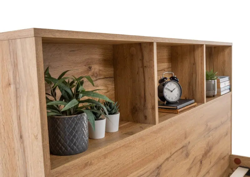 Bali Bookcase Headboard Bed 150cm - Light Oak Luxepalace