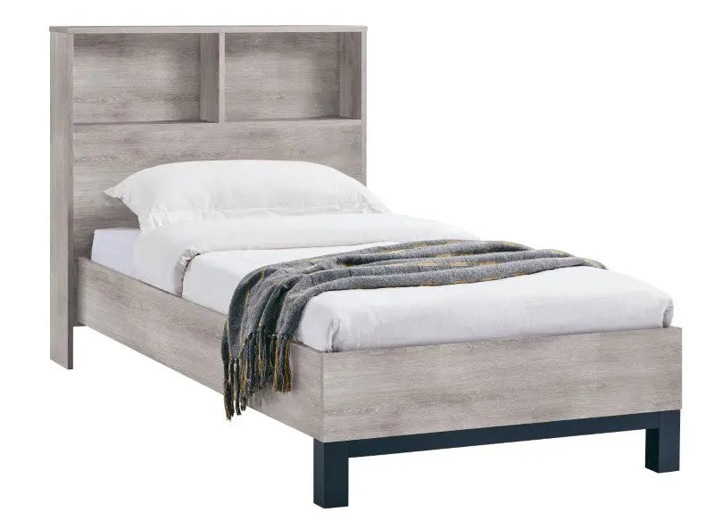 Bali Bookcase Headboard Bed 90cm - Grey Oak Luxepalace