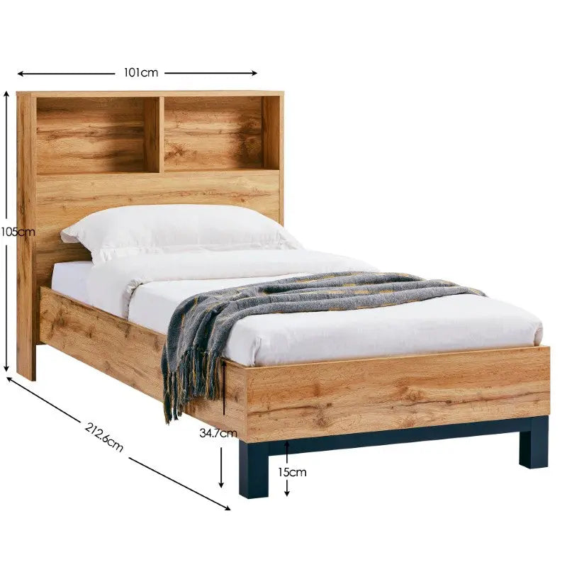 Bali Bookcase Headboard Bed 90cm - Light Oak Luxepalace