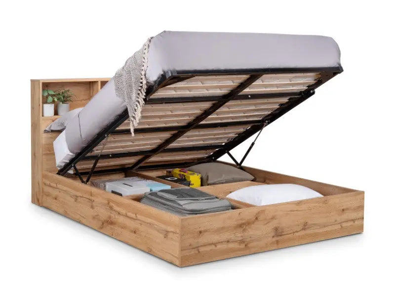 Bali Ottoman Storage 150cm King Bed - Light Oak Luxepalace