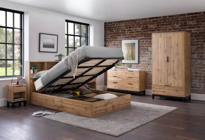 Bali Ottoman Storage 150cm King Bed - Light Oak Luxepalace