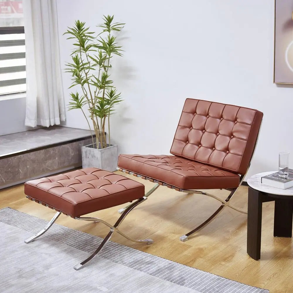 Barcelona Chair And Ottoman, Brown Leather Luxepalace.co.uk