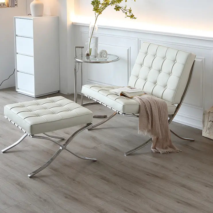 Barcelona Chair And Ottoman, White Leather Luxepalace.co.uk