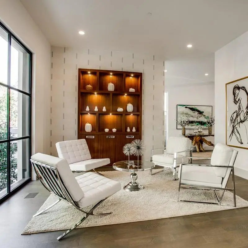 Barcelona Chair And Ottoman, White Leather Luxepalace.co.uk