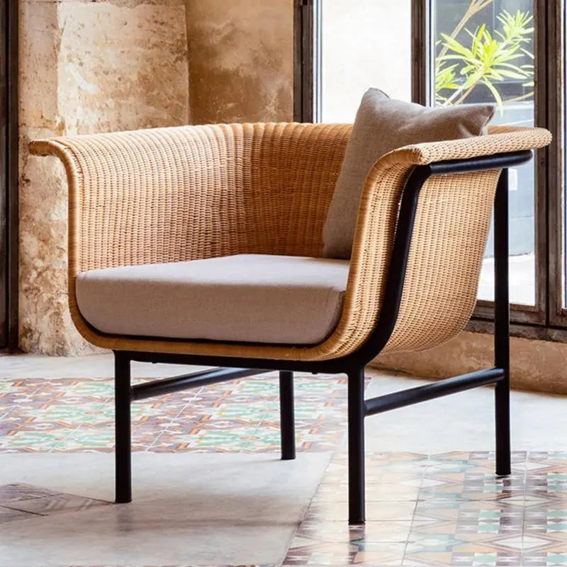 Budron Rattan Outdoor Armchair, Beige Cushion, Clearance Luxepalace.co.uk