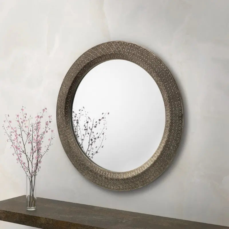 Cadence Large Round Pewter Wall Mirror Luxepalace