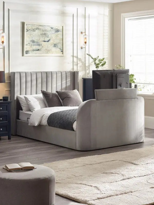 Clara Ottoman TV Bed 135cm - Light Grey Luxepalace