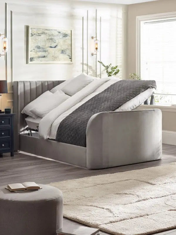 Clara Ottoman TV Bed 135cm - Light Grey Luxepalace