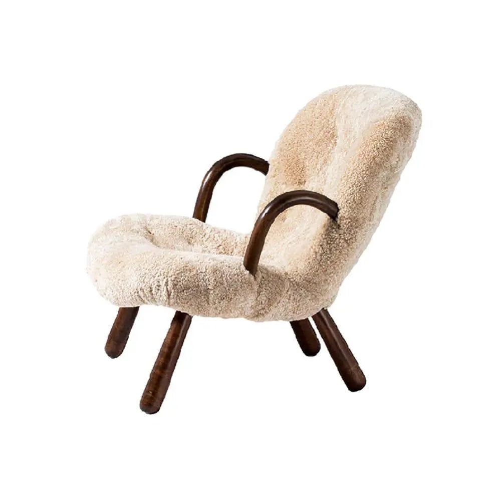 Classic Sheepskin Clam Armchair, Wood Armrest Luxepalace.co.uk