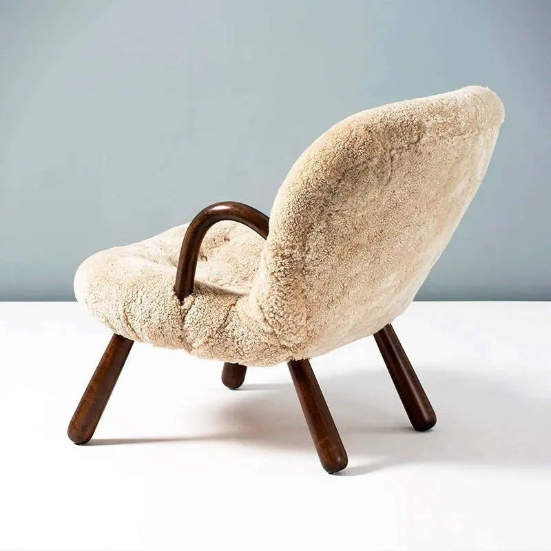 Classic Sheepskin Clam Armchair, Wood Armrest Luxepalace.co.uk