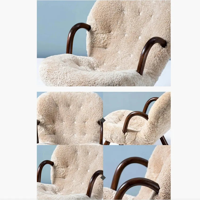 Classic Sheepskin Clam Armchair, Wood Armrest Luxepalace.co.uk