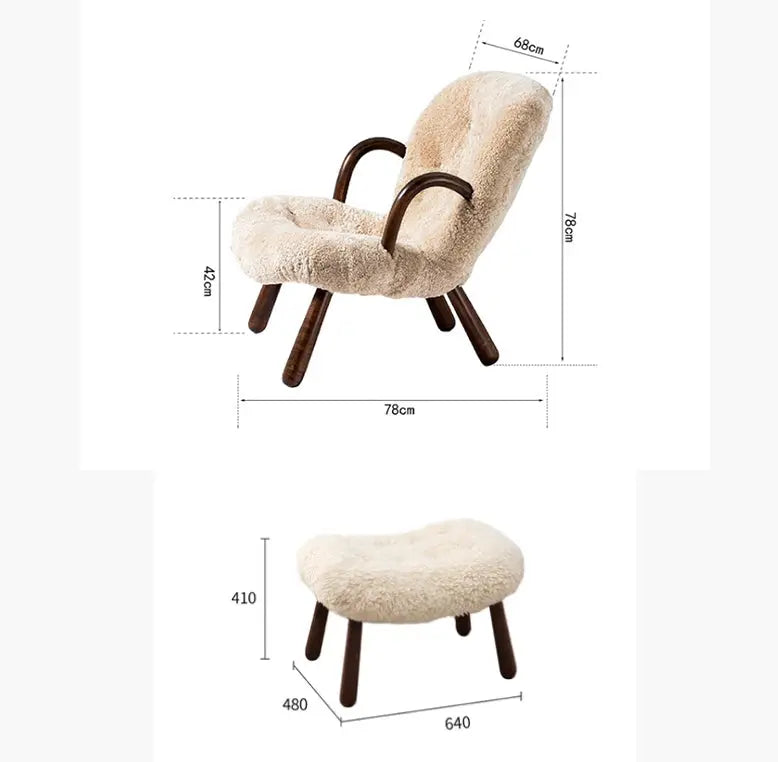 Classic Sheepskin Clam Armchair, Wood Armrest Luxepalace.co.uk
