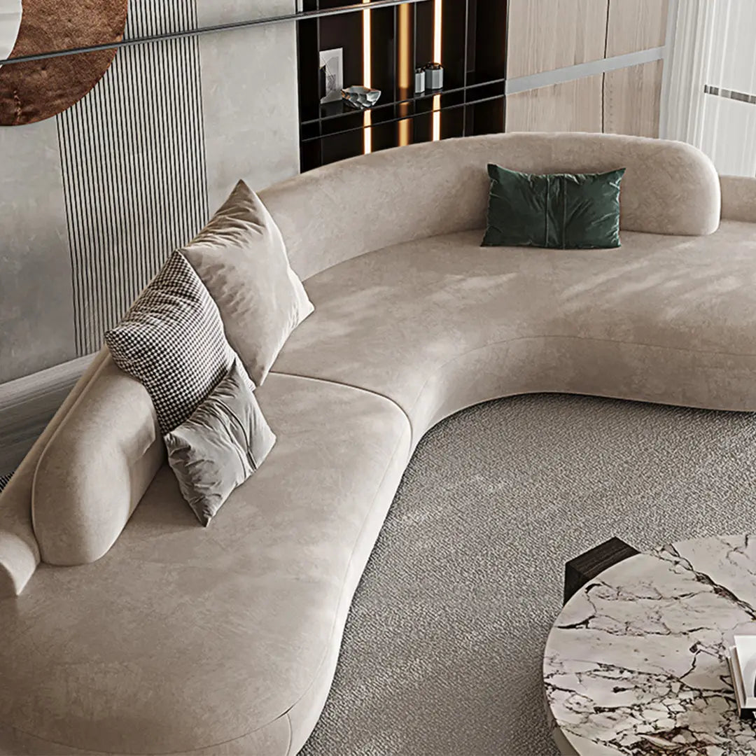Cosima Grey Four Seater, Five Seater Curved Sofa, Long Sofa Suedue Luxepalace.co.uk