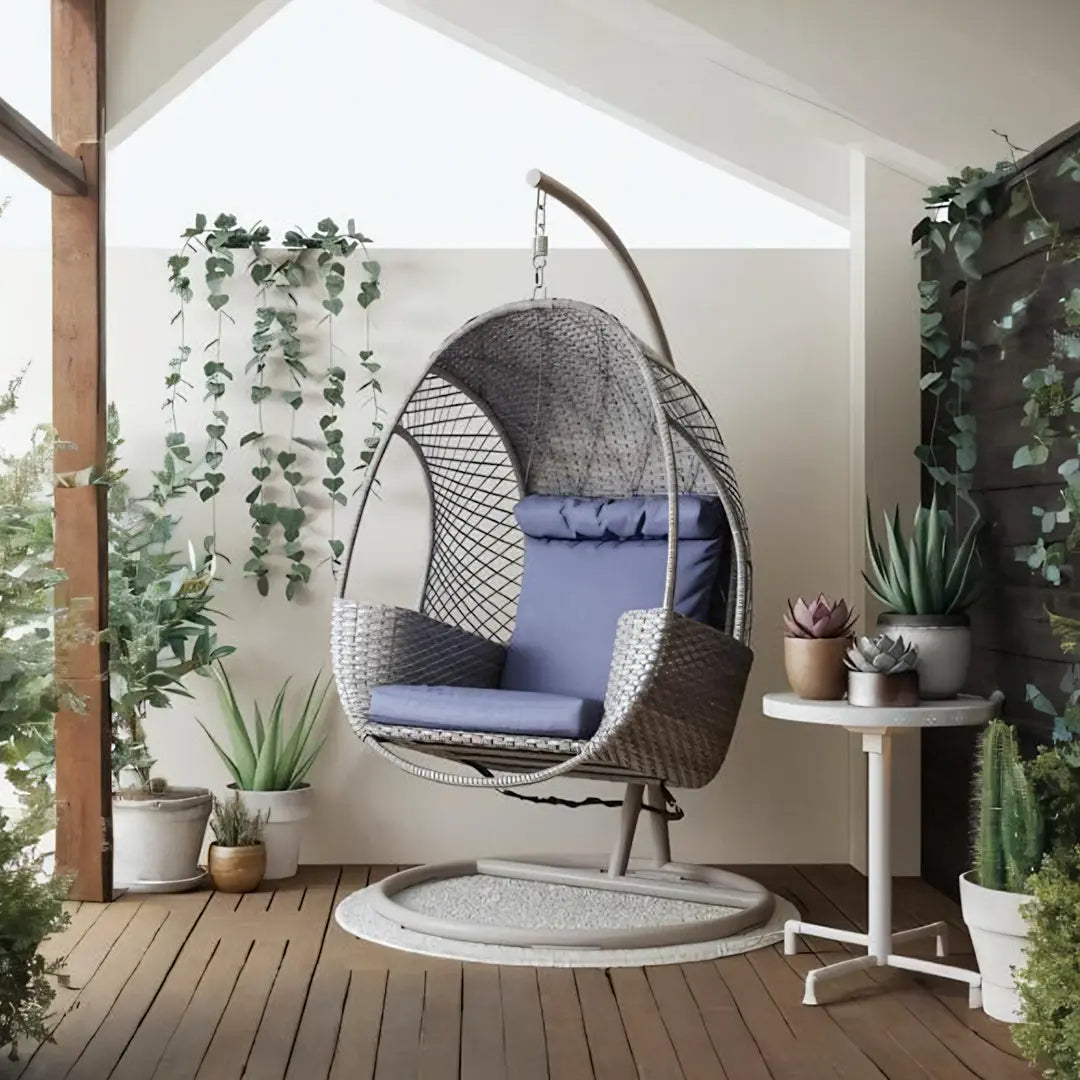 Cottle Rattan Garden Hanging Egg Chair with Stand, Indoor/ Outdoor Furniture Luxepalace.co.uk