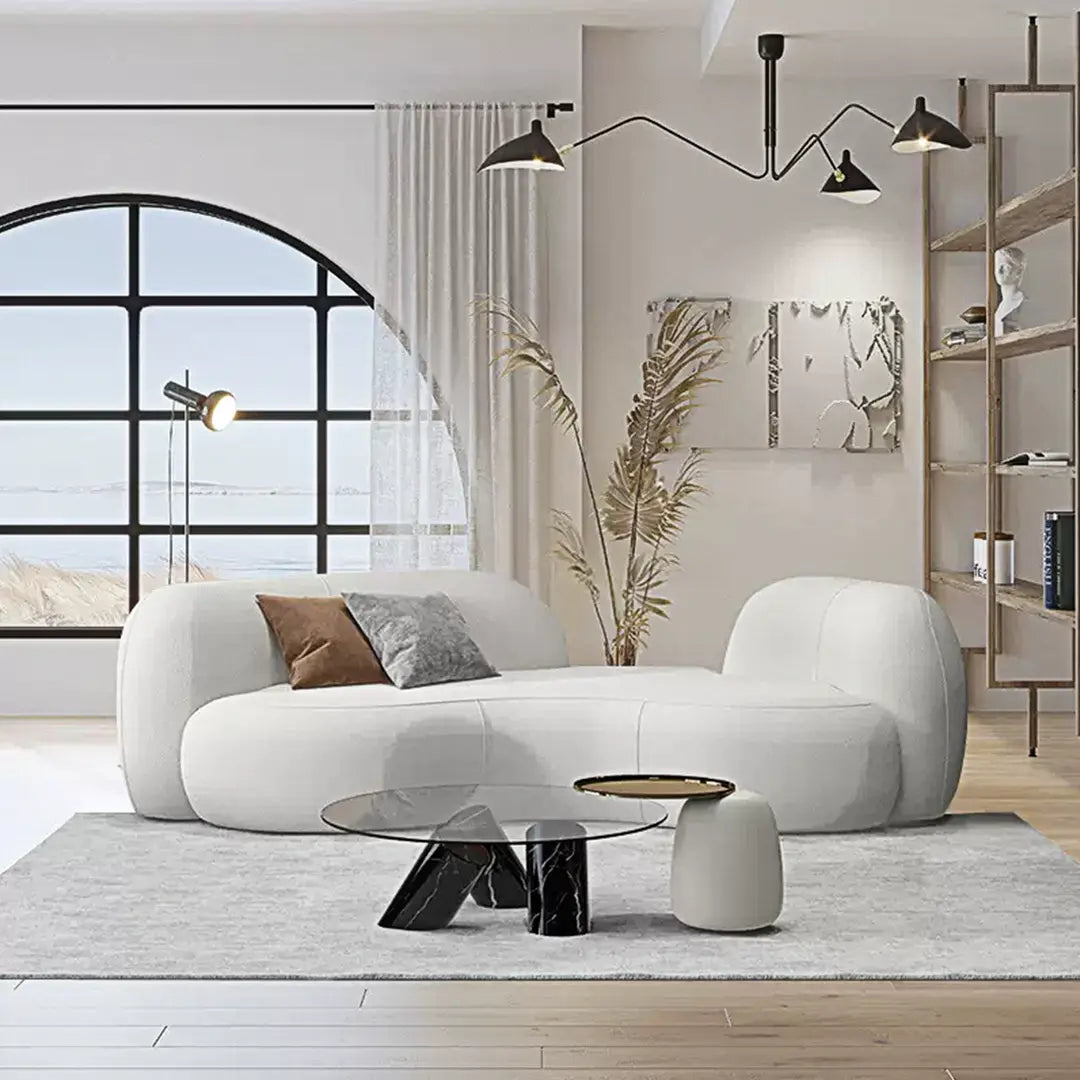 Elara Modern Curved Two Seater, Three Seater Sofa, Boucle Luxepalace.co.uk