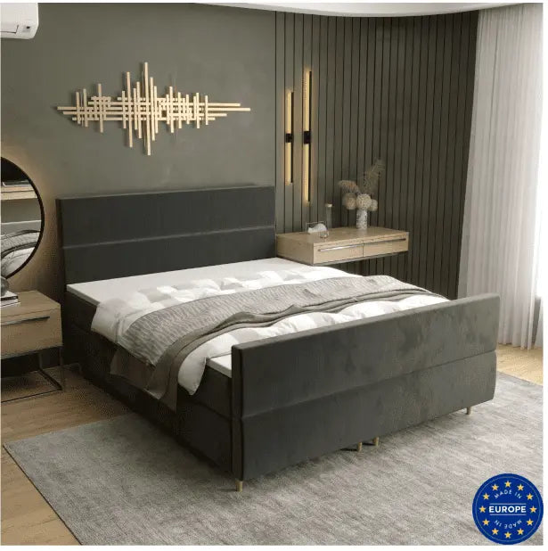 FLO PLUS Divan Bed with Extra Storage Space - Grey Velvet Luxepalace.co.uk