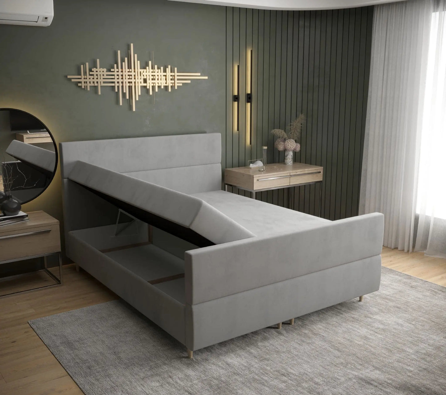 FLO PLUS Divan Bed with Extra Storage Space - Grey Velvet Luxepalace.co.uk
