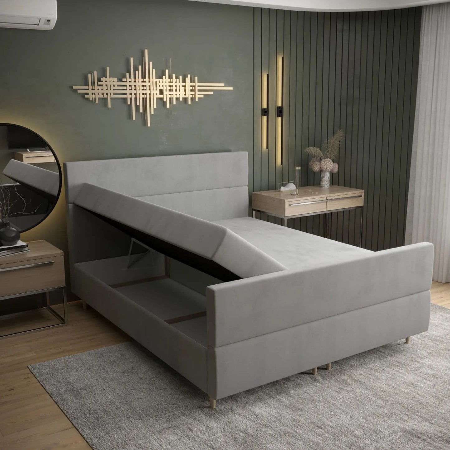 FLO PLUS Divan Bed with Extra Storage Space - Grey Velvet Luxepalace.co.uk