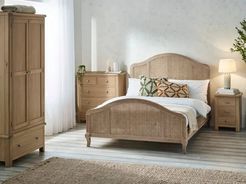 Fleur Rattan Bed 135cm - Light Oak Luxepalace