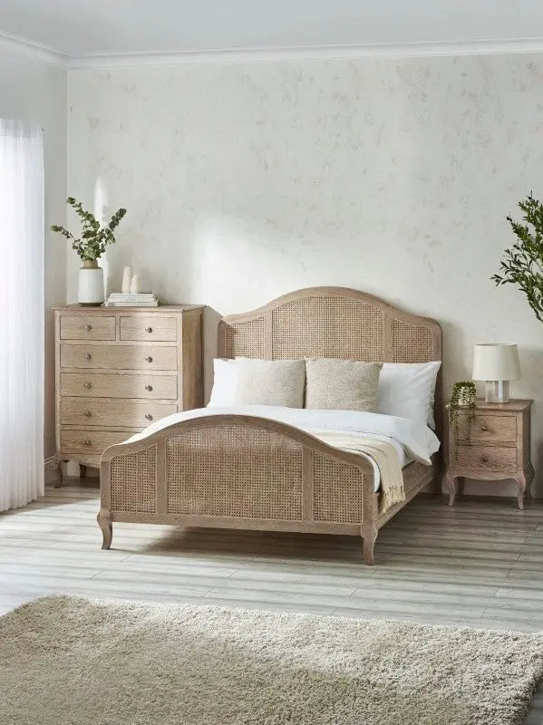 Fleur Rattan Bed 150Cm - Light Oak Luxepalace