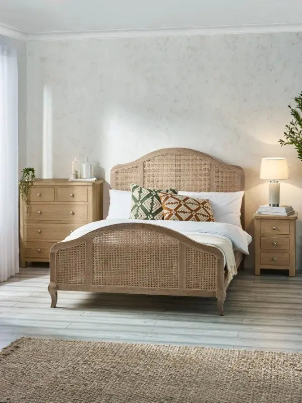 Fleur Rattan Bed 150Cm - Light Oak Luxepalace