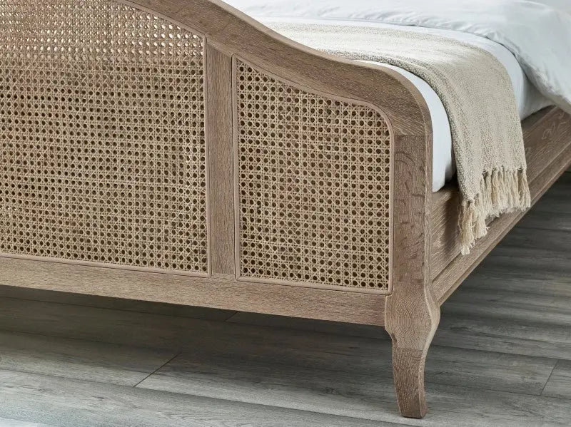 Fleur Rattan Bed 150Cm - Light Oak Luxepalace